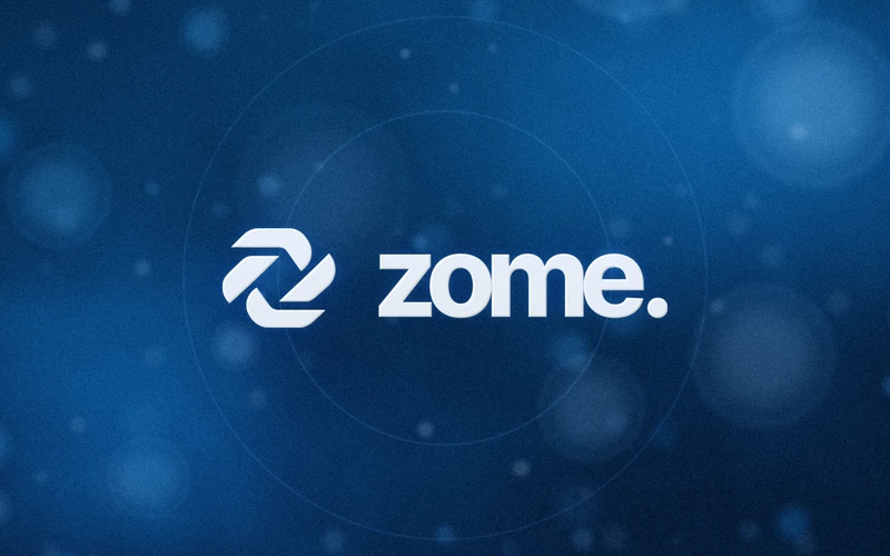 ZOME: plate with the brand wordmark on a blue ground